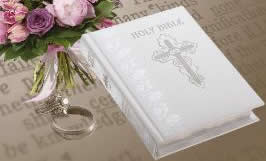 Personalized White Leather Catholic Wedding Bible